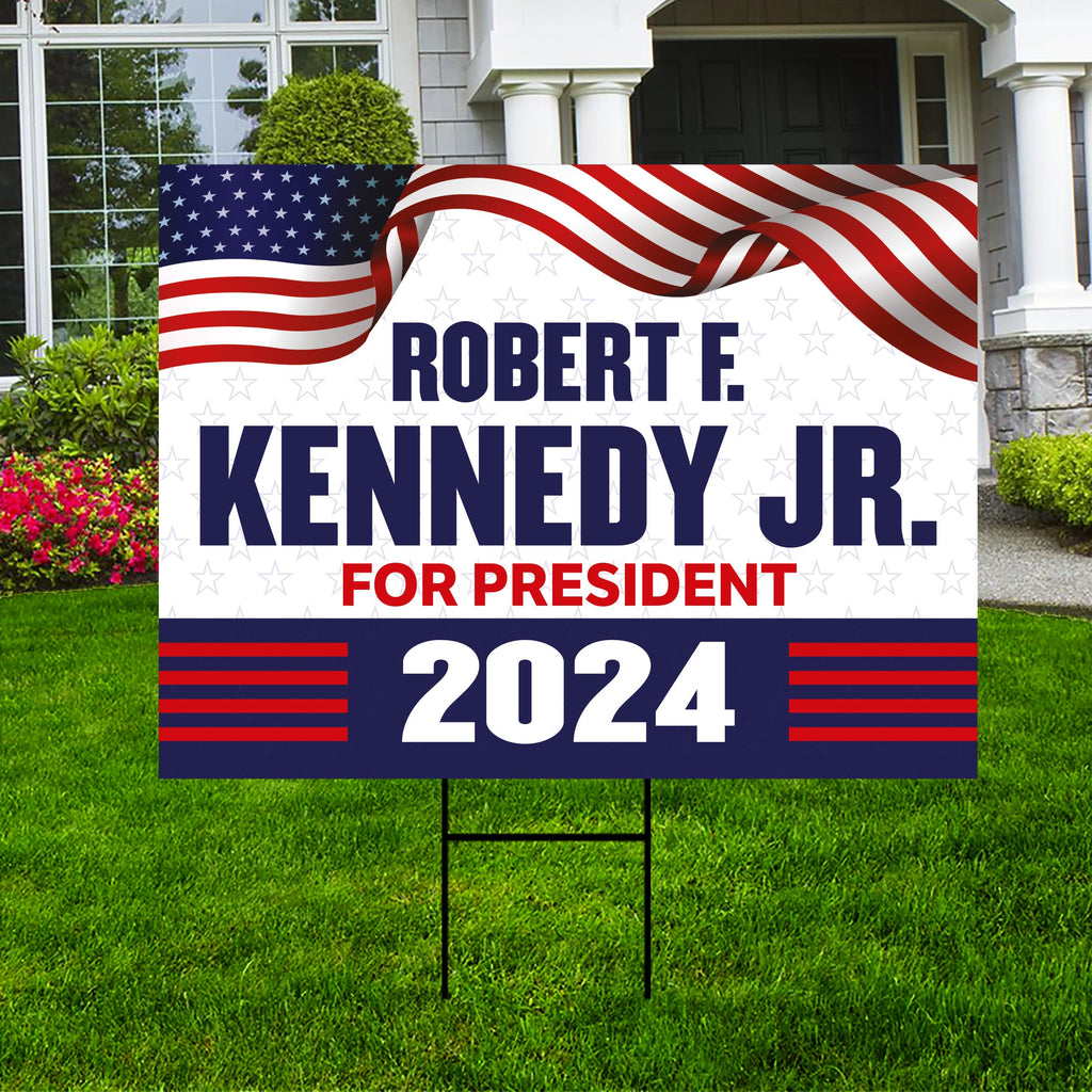 Kennedy 2024 Yard Sign - Coroplast Robert F. Kennedy Jr. For President 2024 Lawn Sign, Election 2024 RFK Jr. Yard Sign with Metal H-Stake