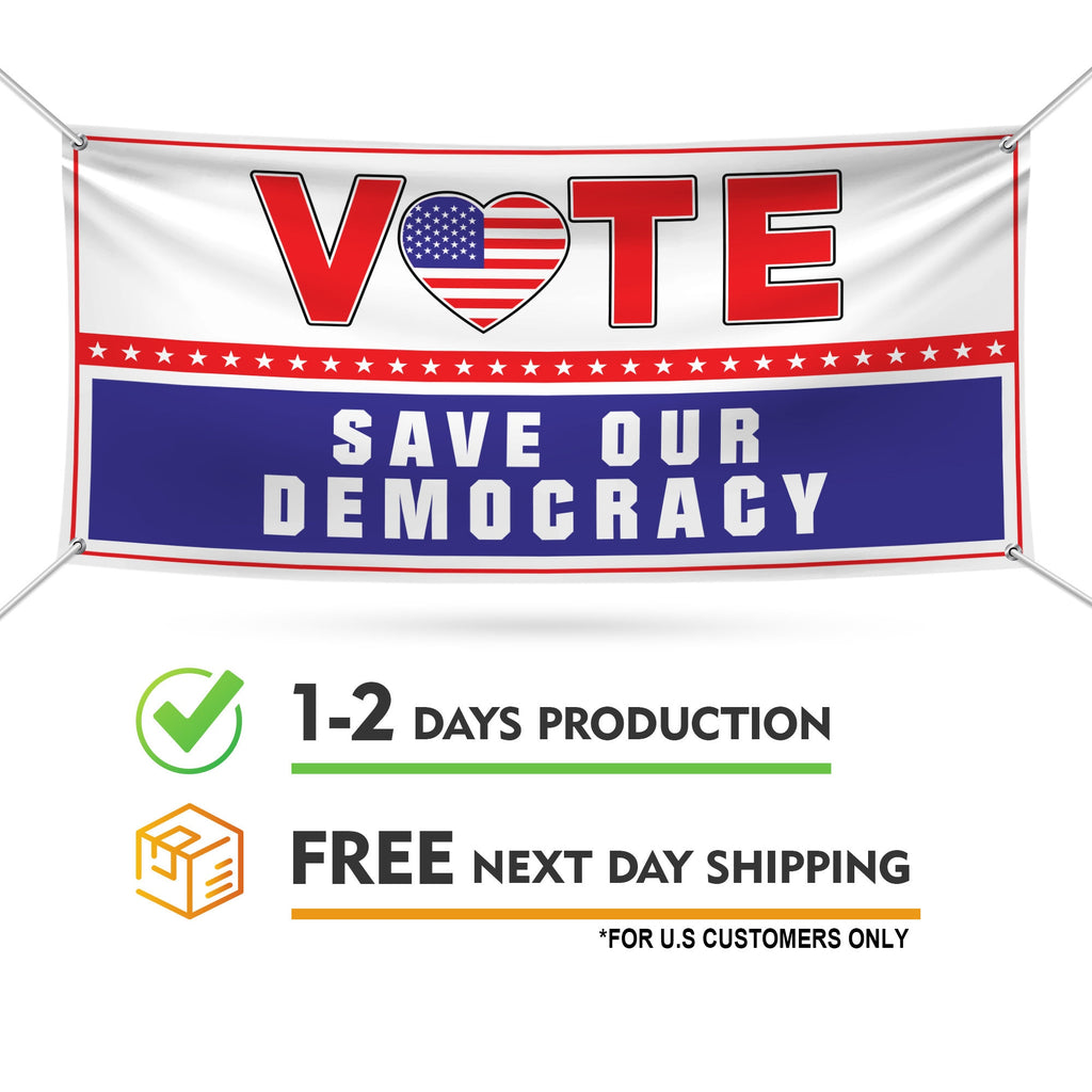 Vote Blue Save Democracy Banner Sign, 13 Oz Waterproof Vote Democrat Banner, Vote Blue. For President 2024 Banner With Metal Grommets