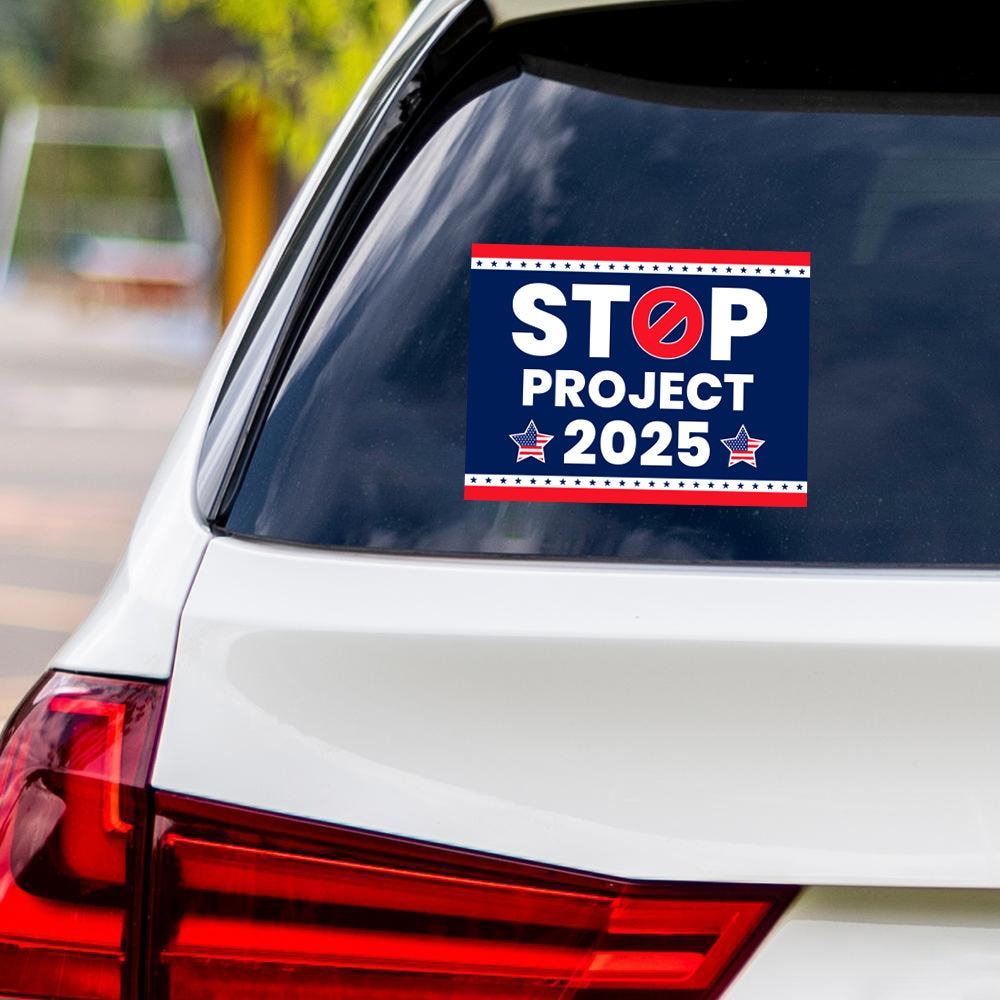 Stop Project 2025 Sticker Vinyl Decal, Vote Democrat Vinyl Sticker, 2024 Election, Vote Blue Save Democracy Bumper Sticker, 6" x 4.5"