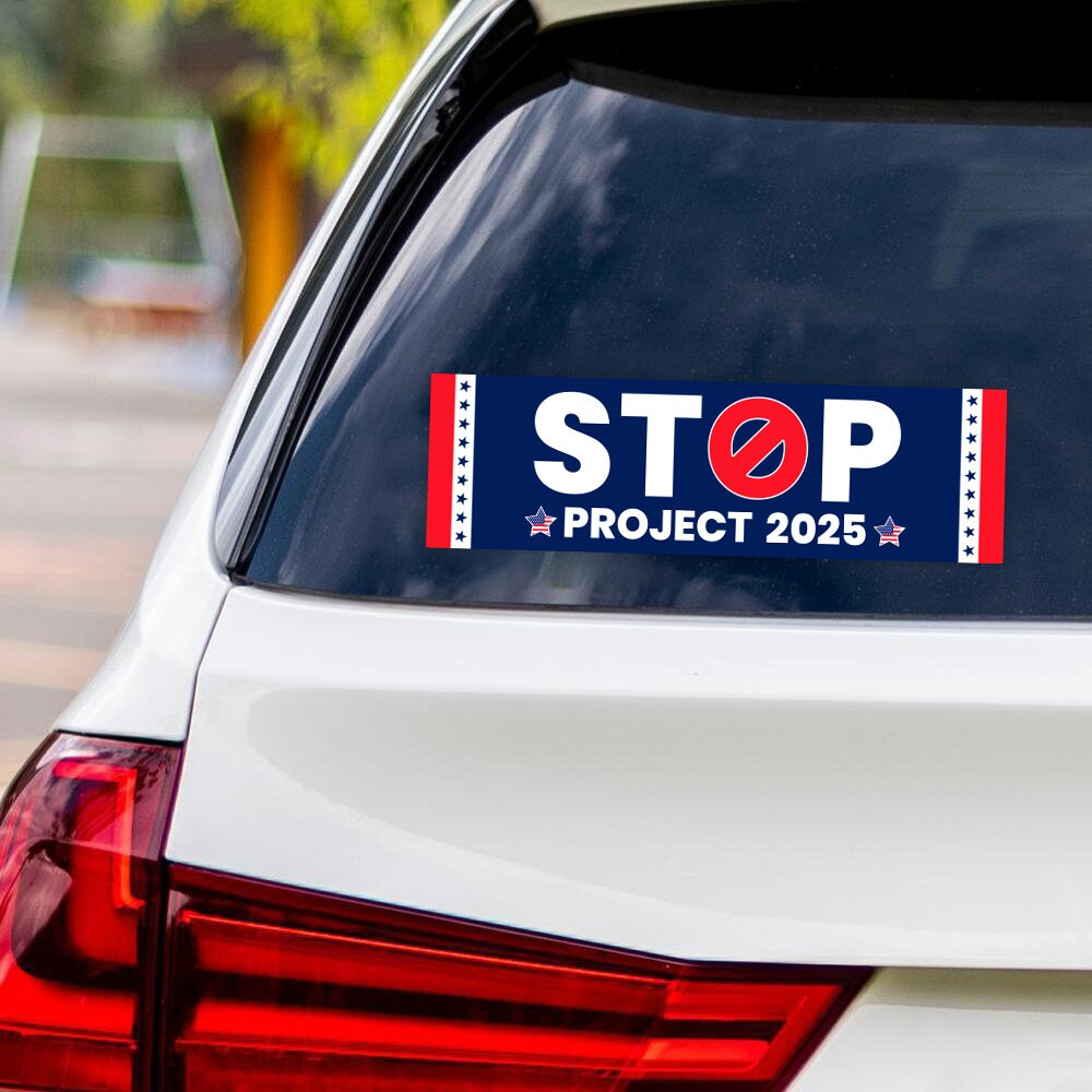 Stop Project 2025 Sticker Vinyl Decal, Vote Democrat Vinyl Sticker, 2024 Election, Vote Blue Save Democracy Bumper Sticker, 10" x 3"