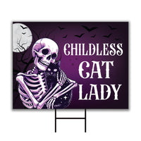 Childless Cat Lady Yard Sign - Coroplast Harris For President 2024 Lawn Sign, Halloween Election Sign, Skeleton Signs with Metal H-Stake