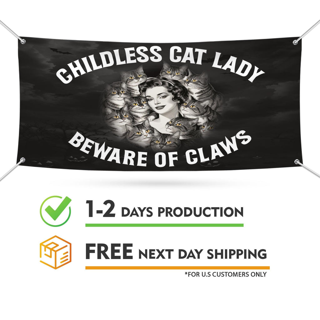 Childless Cat Lady Banner Sign, 13 Oz  Harris For President 2024, Skeleton Halloween Banner, Election 2024 Vinyl Banner with Metal Grommets