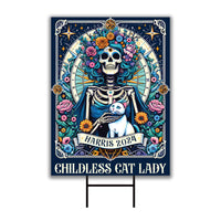 Childless Cat Lady Yard Sign - Coroplast Kamala Harris 2024 Lawn Sign, Witchy Halloween, Vote Election 2024, Tarot Card Signs Metal H-Stake