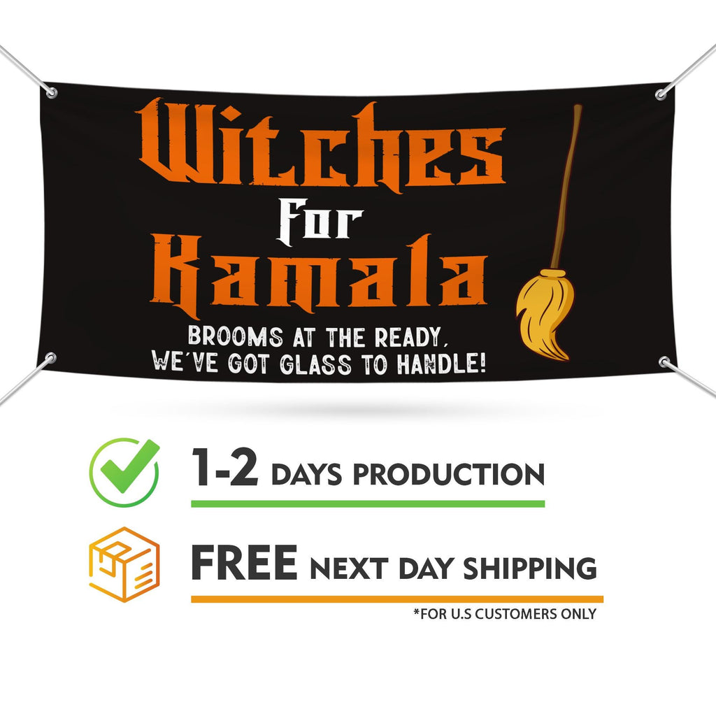 Witches for Kamala Banner Sign, 13 Oz  Harris For President 2024, Halloween Witch, Election 2024, Feminist Vinyl Banner with Metal Grommets