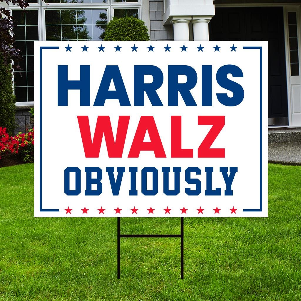 Harris Walz 2024 Obviously Yard Sign - Coroplast Harris For President 2024 Lawn Sign, President Election Obviously Signs with Metal H-Stake