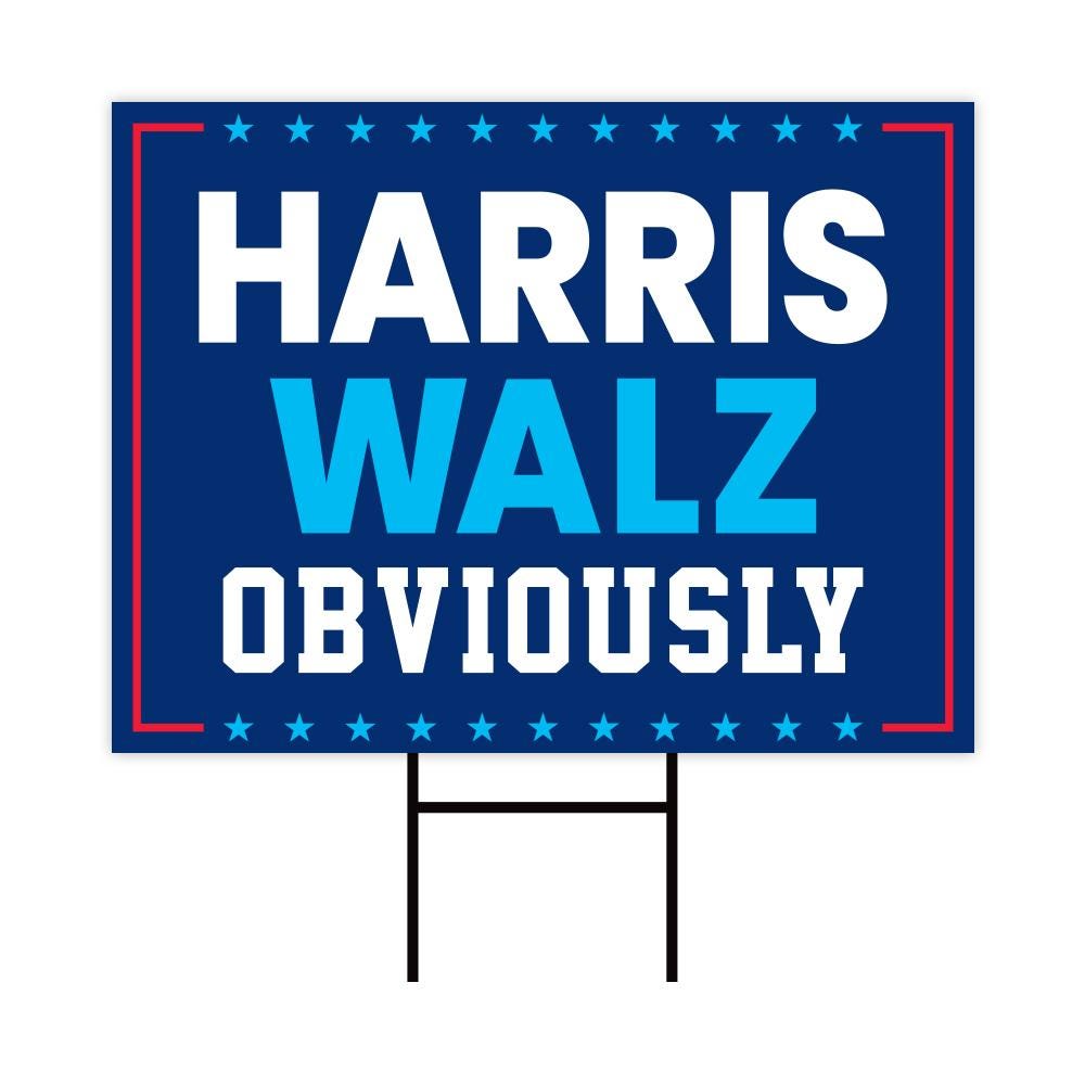 Harris Walz 2024 Obviously Yard Sign - Coroplast Harris For President 2024 Lawn Sign, President Election Obviously Signs with Metal H-Stake