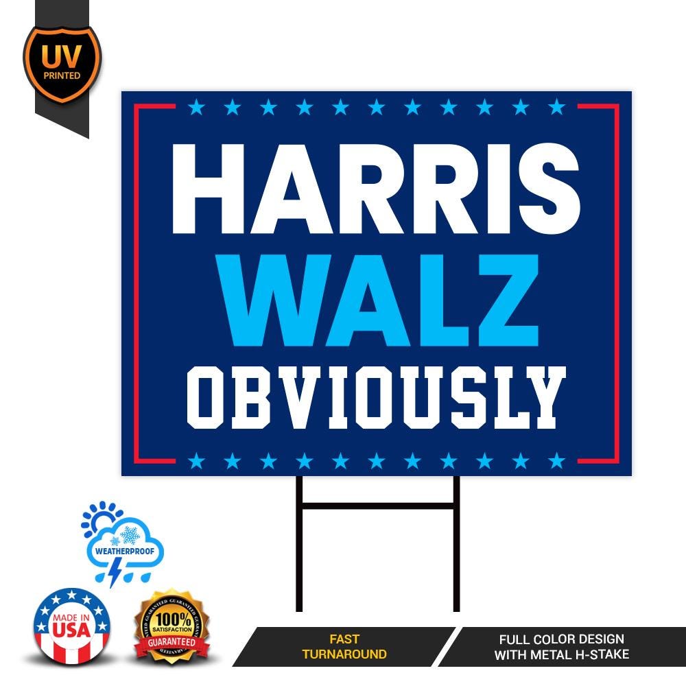 Harris Walz 2024 Obviously Yard Sign - Coroplast Harris For President 2024 Lawn Sign, President Election Obviously Signs with Metal H-Stake