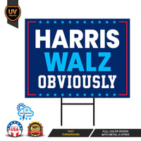 Harris Walz 2024 Obviously Yard Sign - Coroplast Harris For President 2024 Lawn Sign, President Election Obviously Signs with Metal H-Stake