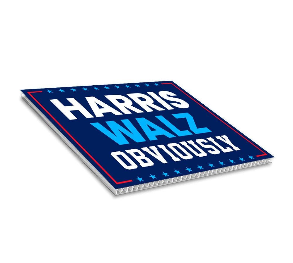 Harris Walz 2024 Obviously Yard Sign - Coroplast Harris For President 2024 Lawn Sign, President Election Obviously Signs with Metal H-Stake