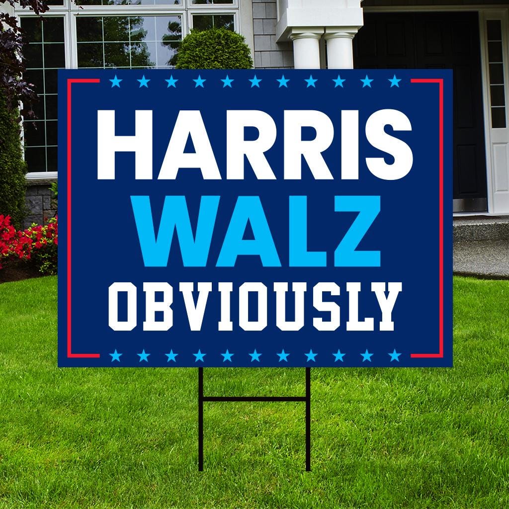 Harris Walz 2024 Obviously Yard Sign - Coroplast Harris For President 2024 Lawn Sign, President Election Obviously Signs with Metal H-Stake