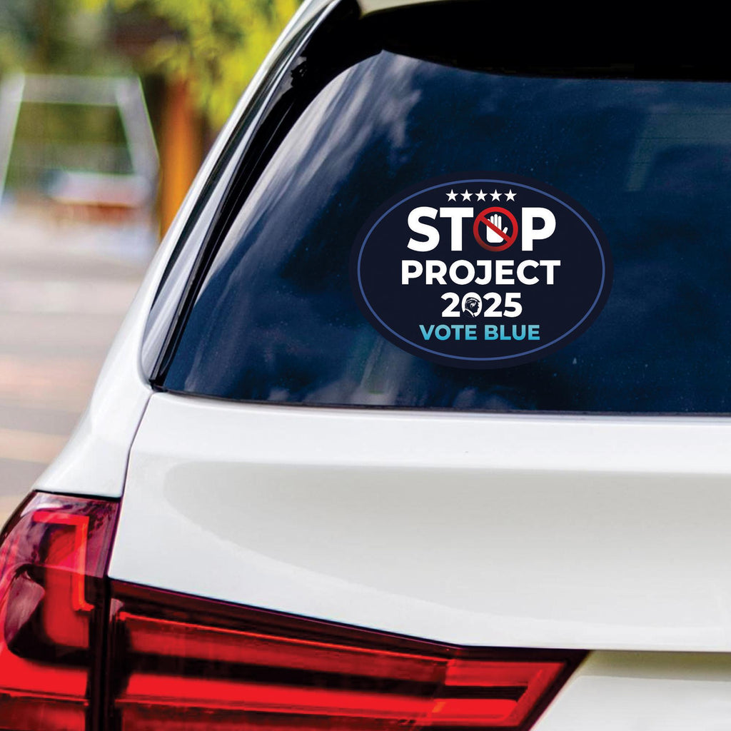 Stop Project 2025 Sticker Vinyl Decal, Vote Democrat Vinyl Sticker, 2024 Election, Vote Blue Save Democracy Bumper Sticker, 6" x 4.5"