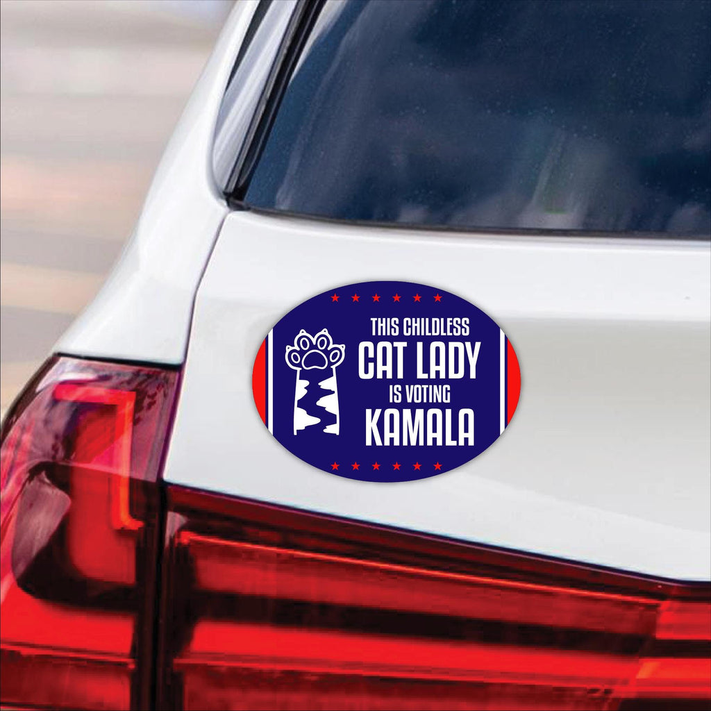 Kamala Harris 2024 Car Magnet, Harris For President Vehicle Magnet, Election 2024 Bumper Magnet, Childless Cat Ladies Magnet, 6" x 4.5"