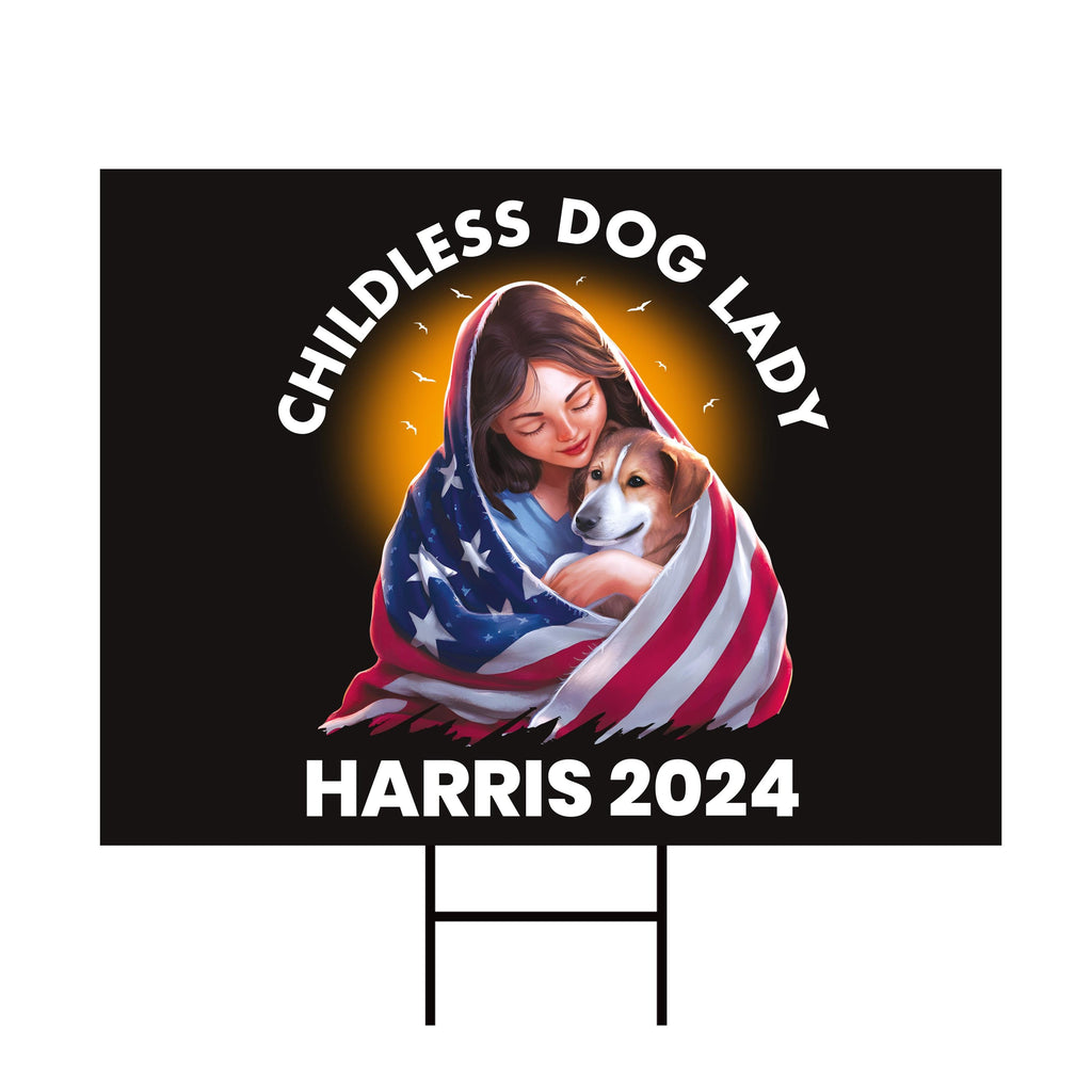 Kamala Harris 2024 Yard Sign - Coroplast Kamala Harris For President 2024 Lawn Sign, Election, Childless Dog Ladies Signs with Metal H-Stake