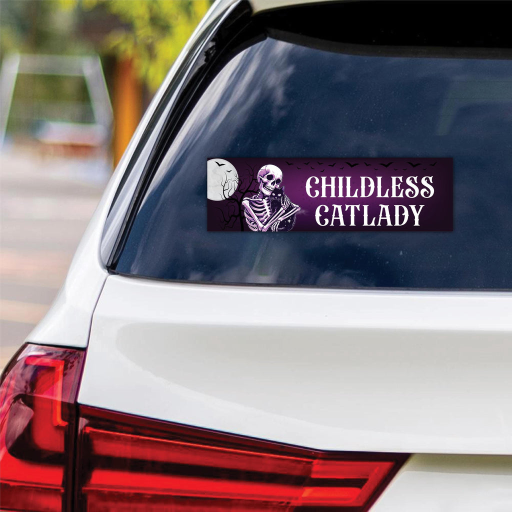 Childless Cat Lady Sticker Vinyl Decal, Harris For President 2024 Vinyl Sticker, Election 2024 Skeleton Halloween Bumper Sticker - 10" x 3"