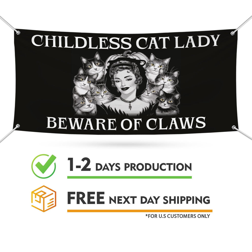 Childless Cat Lady Banner Sign, 13 Oz  Harris For President 2024, Skeleton Halloween Banner, Election 2024 Vinyl Banner with Metal Grommets