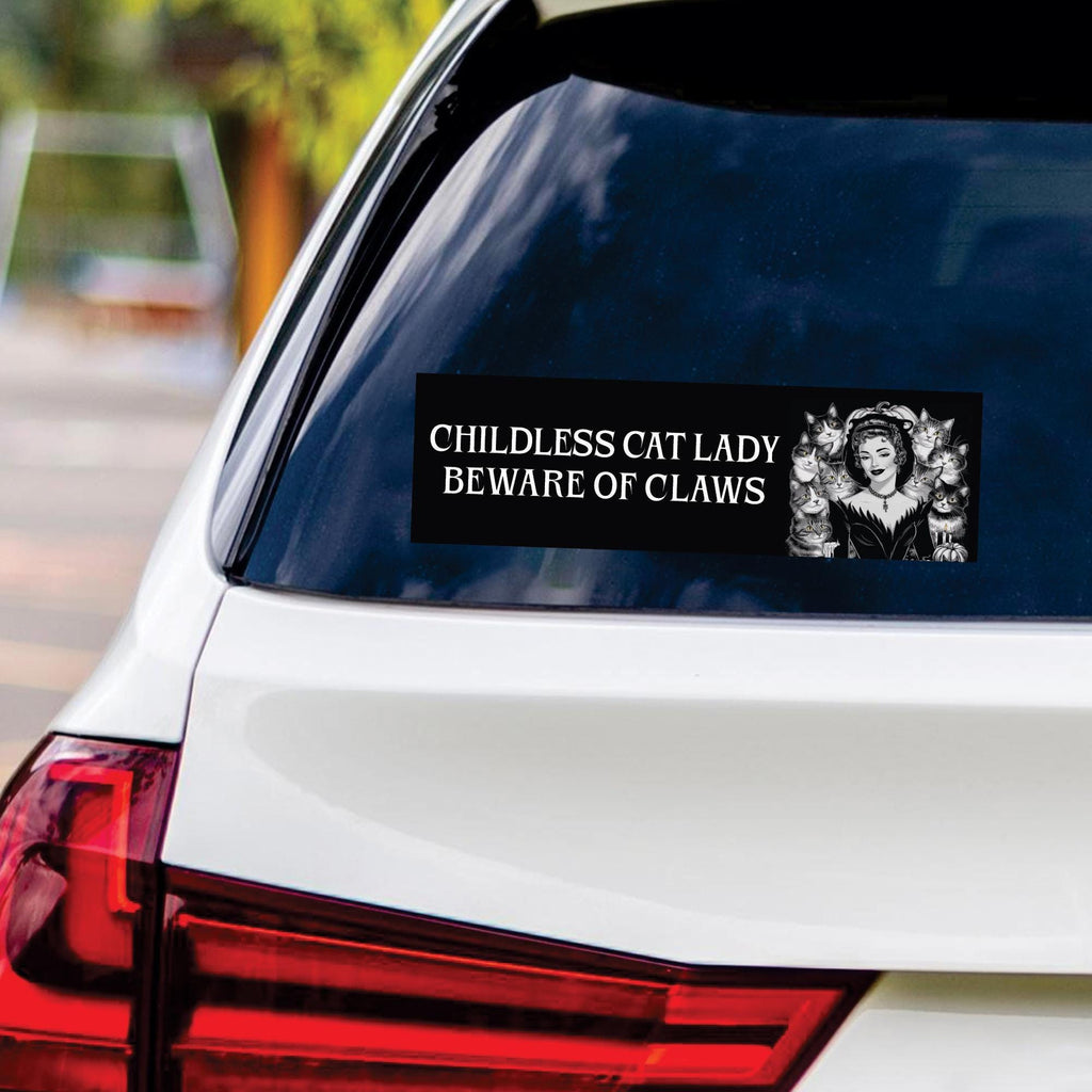 Childless Cat Lady Sticker Vinyl Decal, Harris For President 2024 Vinyl Sticker, Election 2024 Skeleton Halloween Bumper Sticker - 10" x 3"