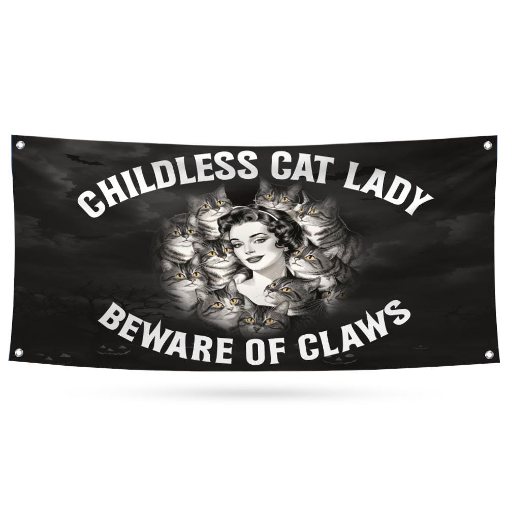 Childless Cat Lady Banner Sign, 13 Oz  Harris For President 2024, Skeleton Halloween Banner, Election 2024 Vinyl Banner with Metal Grommets