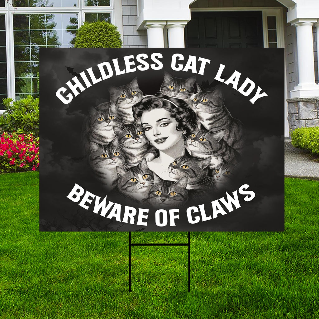 Childless Cat Lady Yard Sign - Coroplast Harris For President 2024 Lawn Sign, Halloween Election Sign, Skeleton Signs with Metal H-Stake