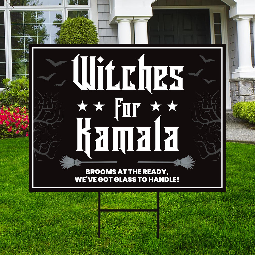 Witches for Kamala Yard Sign - Coroplast Harris For President 2024 Lawn Sign, Gothic Election 2024, Halloween Witch Signs with Metal H-Stake