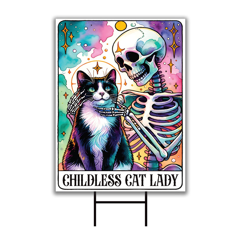 Childless Cat Lady Yard Sign - Coroplast Kamala Harris 2024 Lawn Sign, Witchy Halloween, Vote Election 2024, Tarot Card Signs Metal H-Stake