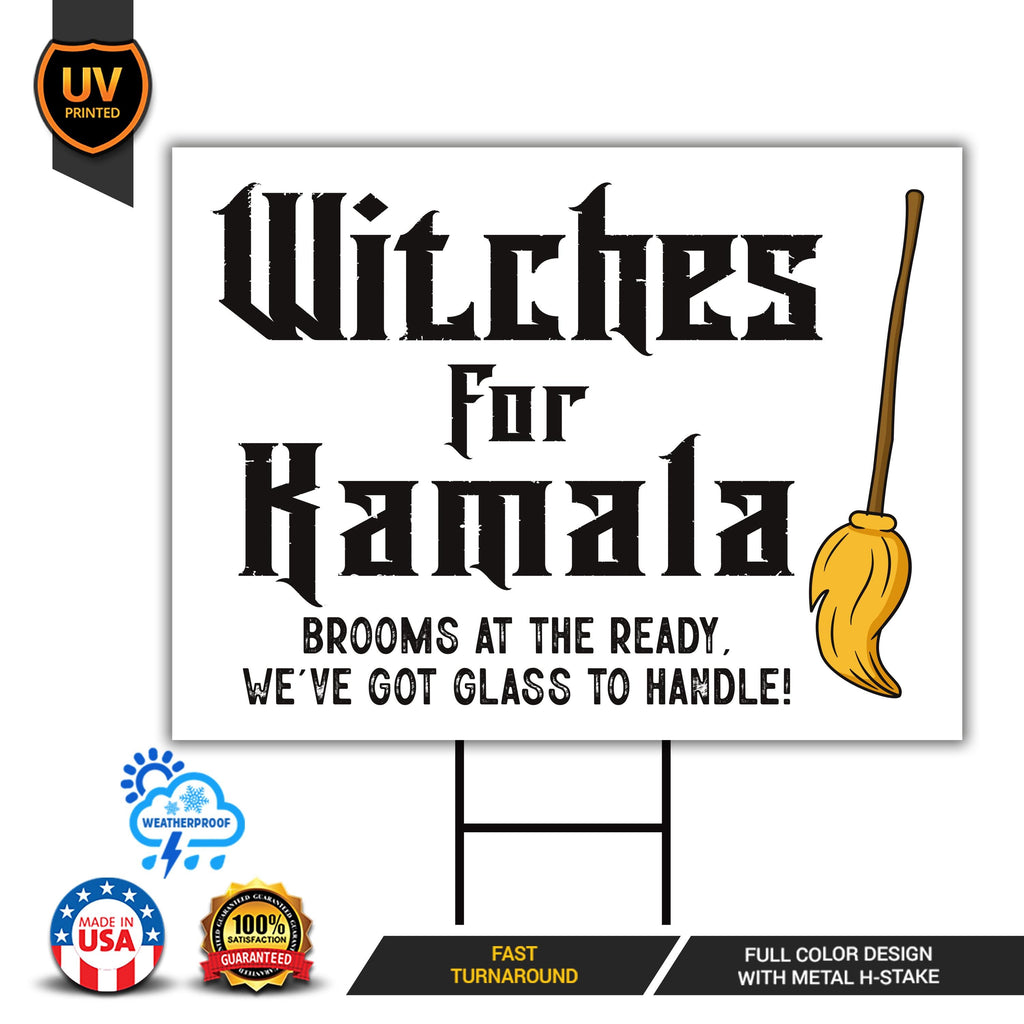 Witches for Kamala Yard Sign - Coroplast Harris For President 2024 Lawn Sign, Gothic Election 2024, Halloween Witch Signs with Metal H-Stake