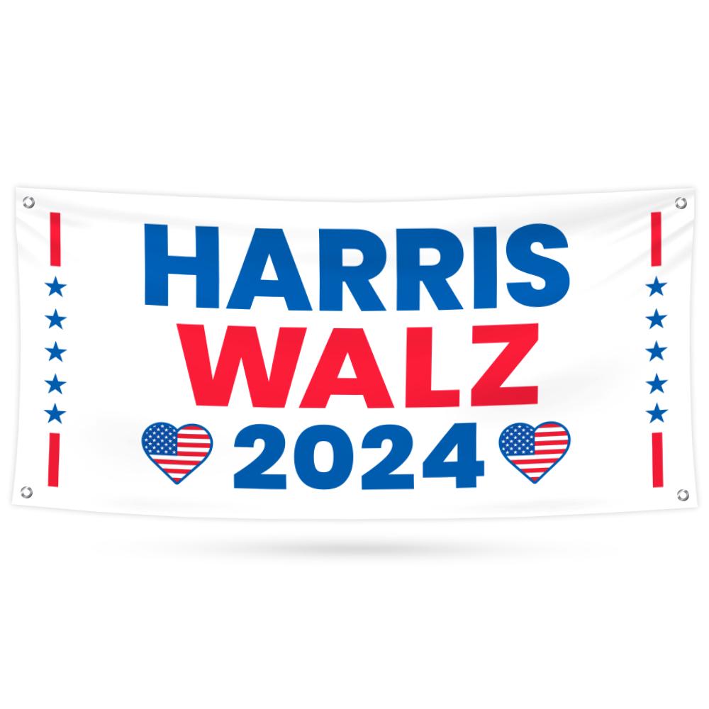 Harris Walz 2024 Banner Sign, 13 Oz Kamala Harris For President 2024, 2024 President Election Harris Vinyl Banner with Metal Grommets