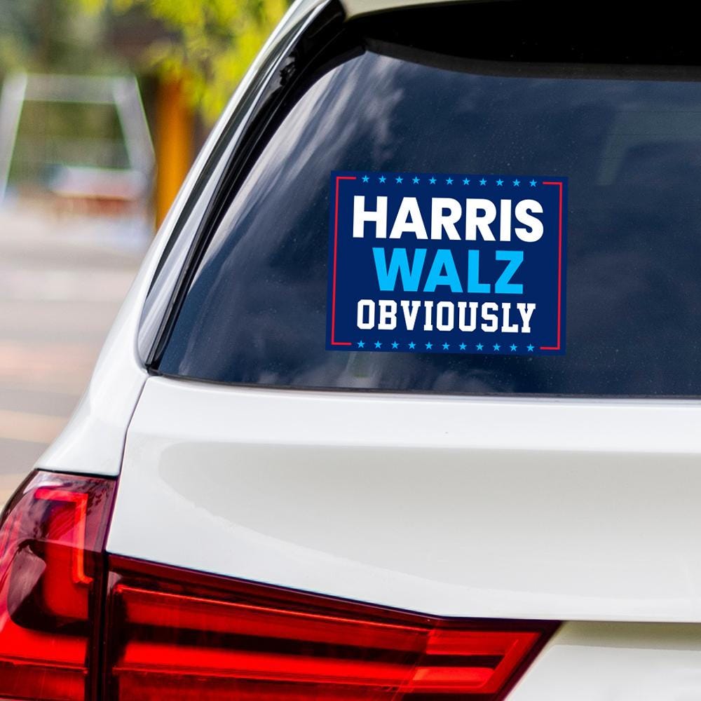 Harris Walz Obviously Sticker Vinyl Decal, Harris For President 2024 Vinyl Sticker, Childless Cat Ladies Bumper Sticker - 6" x 4.5"