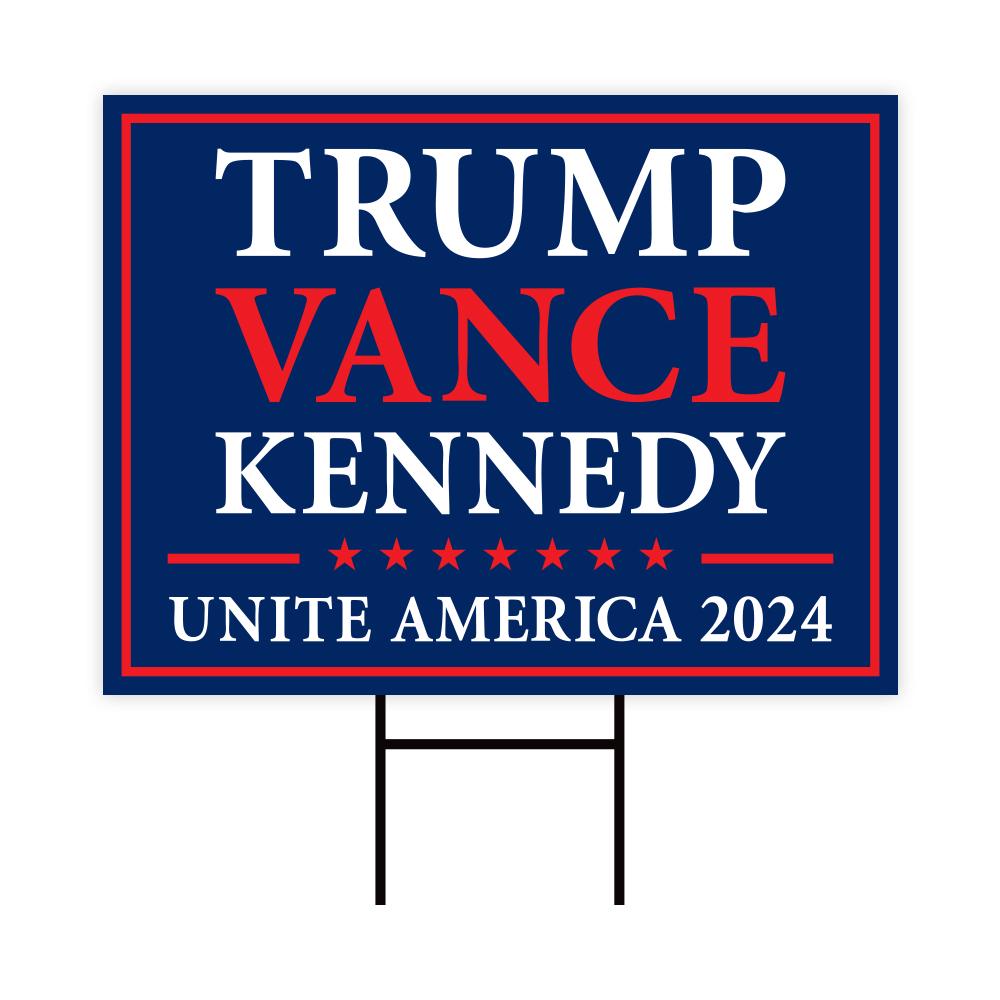 Trump Vance Kennedy 2024 Yard Sign - Coroplast Unite America 2024, Trump For President 2024, Trump Kennedy Yard Sign with Metal H-Stake