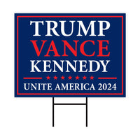 Trump Vance Kennedy 2024 Yard Sign - Coroplast Unite America 2024, Trump For President 2024, Trump Kennedy Yard Sign with Metal H-Stake