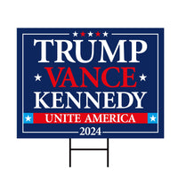 Trump Vance Kennedy 2024 Yard Sign - Coroplast Unite America 2024, Trump For President 2024, Trump Kennedy Yard Sign with Metal H-Stake