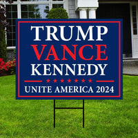 Trump Vance Kennedy 2024 Yard Sign - Coroplast Unite America 2024, Trump For President 2024, Trump Kennedy Yard Sign with Metal H-Stake