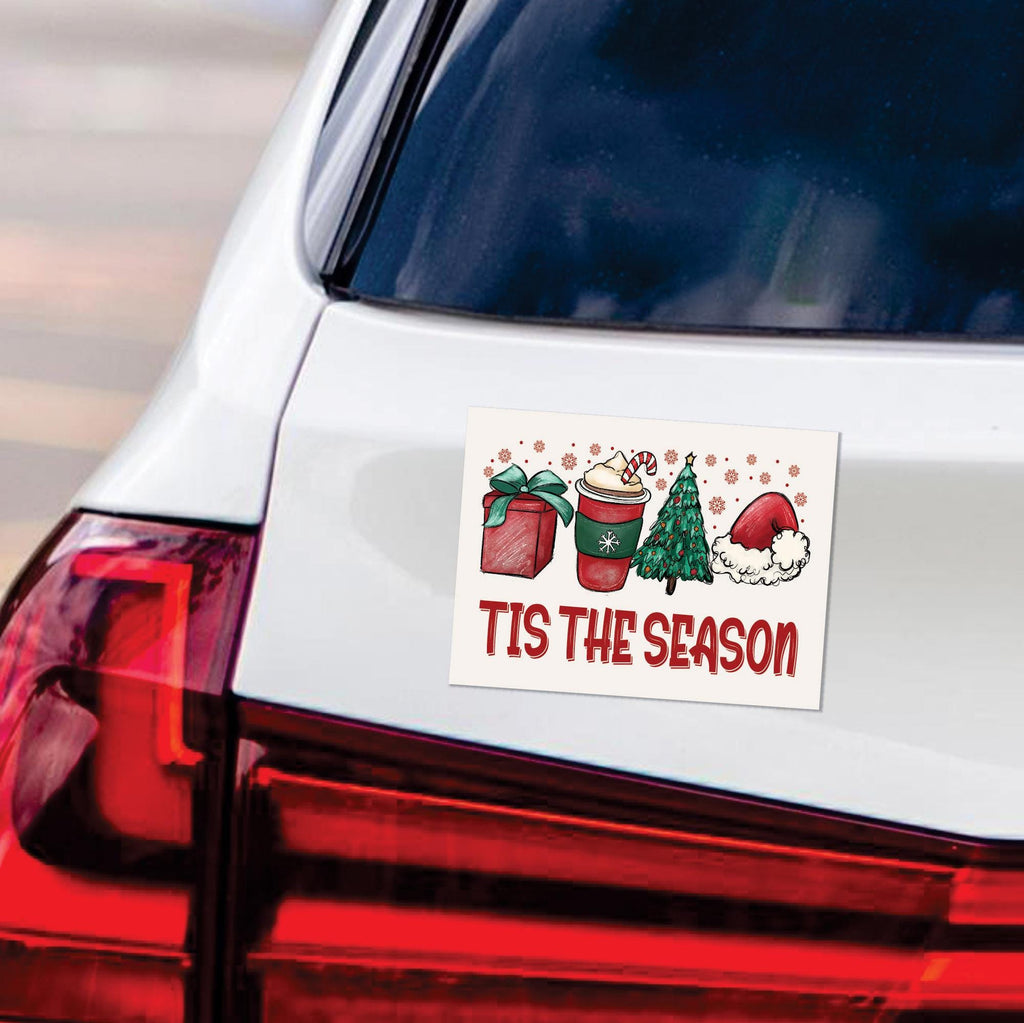 Tis The Season Car Magnet, Christmas Vehicle Magnet, Holiday Magnet, Winter, Snowman, Xmas Tree Magnet, Merry Christmas Magnet, 6" x 4.5"