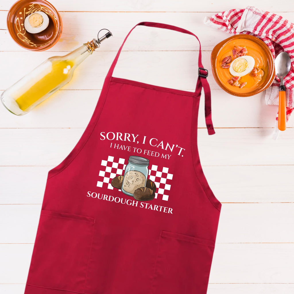 Sorry I Can't I Have To Feed My Sourdough Starter Apron, Adjustable Neck, Full-Length Funny Bread Baking Apron with Pockets, Sourdough Apron