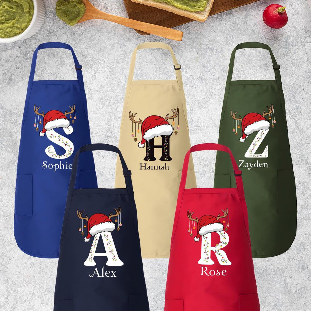 Custom Matching Christmas Apron, Adjustable Neck, Full-Length Personalized Christmas Kitchen Apron with Pockets, Christmas Mom Gift