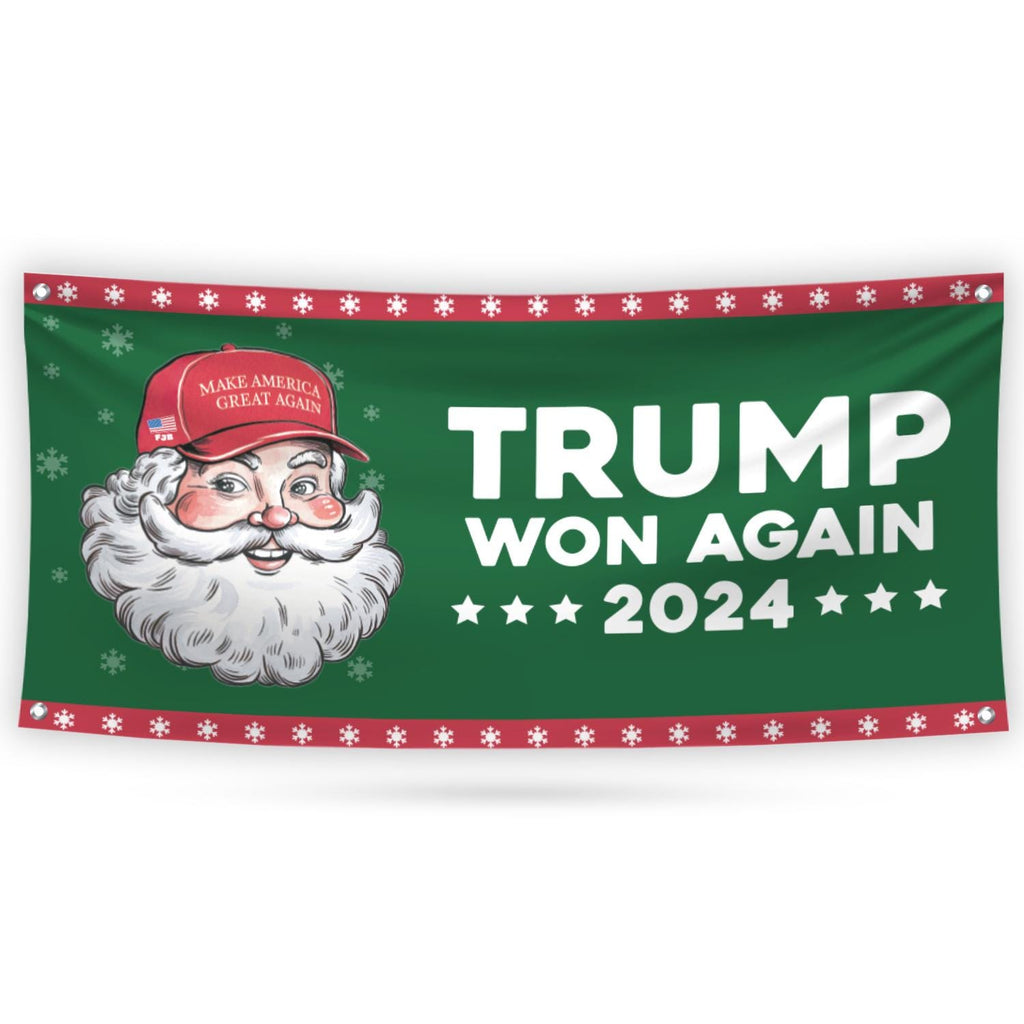 Santa Make America Great Again Banner Sign, Trump Won Again, Christmas Santa Sign, Trump Christmas Holiday Vinyl Banner with Metal Grommets