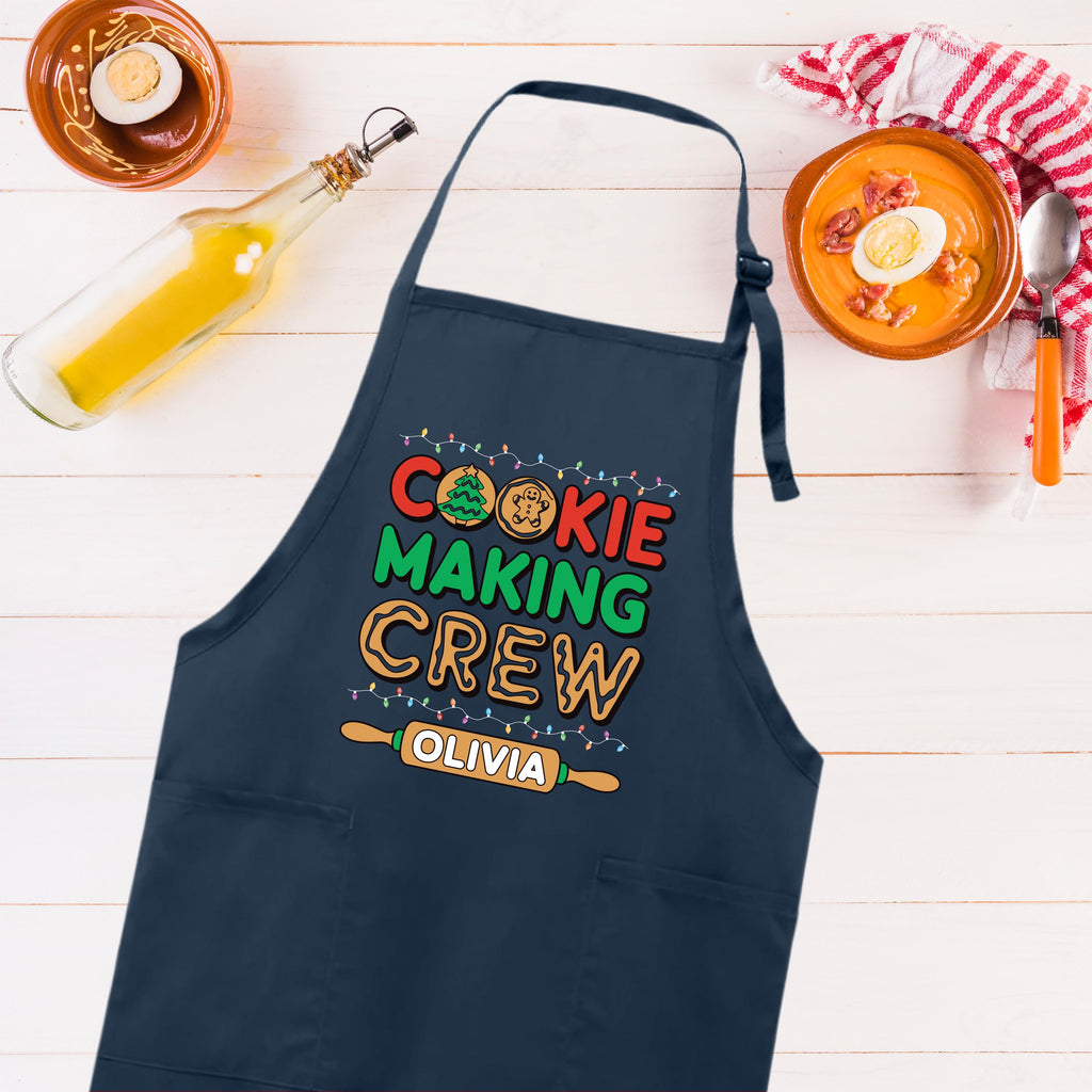 Personalized Cookie Making Crew Christmas Apron, Adjustable Neck, Full-Length Custom Christmas Kitchen Apron with Pockets, Christmas Gifts