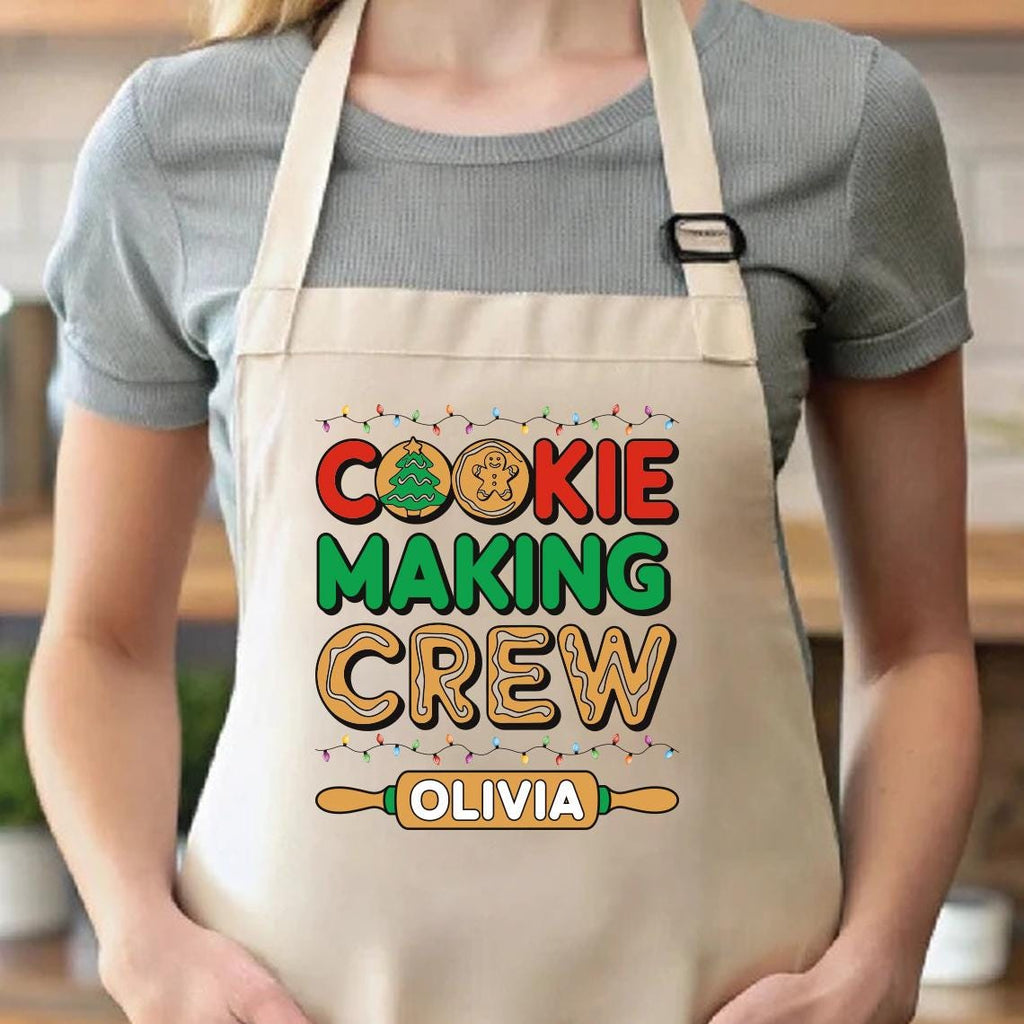 Personalized Cookie Making Crew Christmas Apron, Adjustable Neck, Full-Length Custom Christmas Kitchen Apron with Pockets, Christmas Gifts