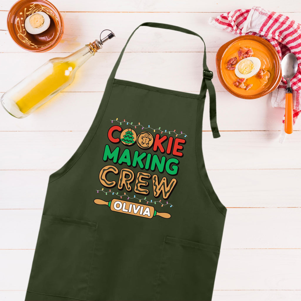 Personalized Cookie Making Crew Christmas Apron, Adjustable Neck, Full-Length Custom Christmas Kitchen Apron with Pockets, Christmas Gifts