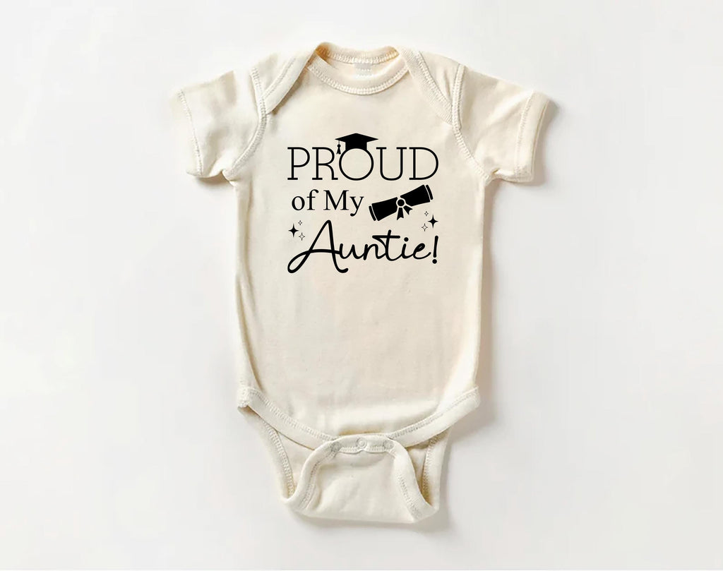 Proud of My Auntie Baby Shirt, Bodysuit, Toddler Sweatshirt - Graduation Gift for Aunt, Pregnancy Reveal, Cute Baby Shower Bestie Gift