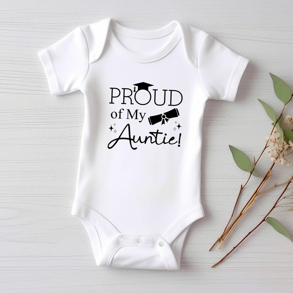 Proud of My Auntie Baby Shirt, Bodysuit, Toddler Sweatshirt - Graduation Gift for Aunt, Pregnancy Reveal, Cute Baby Shower Bestie Gift