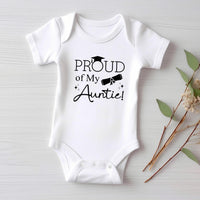 Proud of My Auntie Baby Shirt, Bodysuit, Toddler Sweatshirt - Graduation Gift for Aunt, Pregnancy Reveal, Cute Baby Shower Bestie Gift