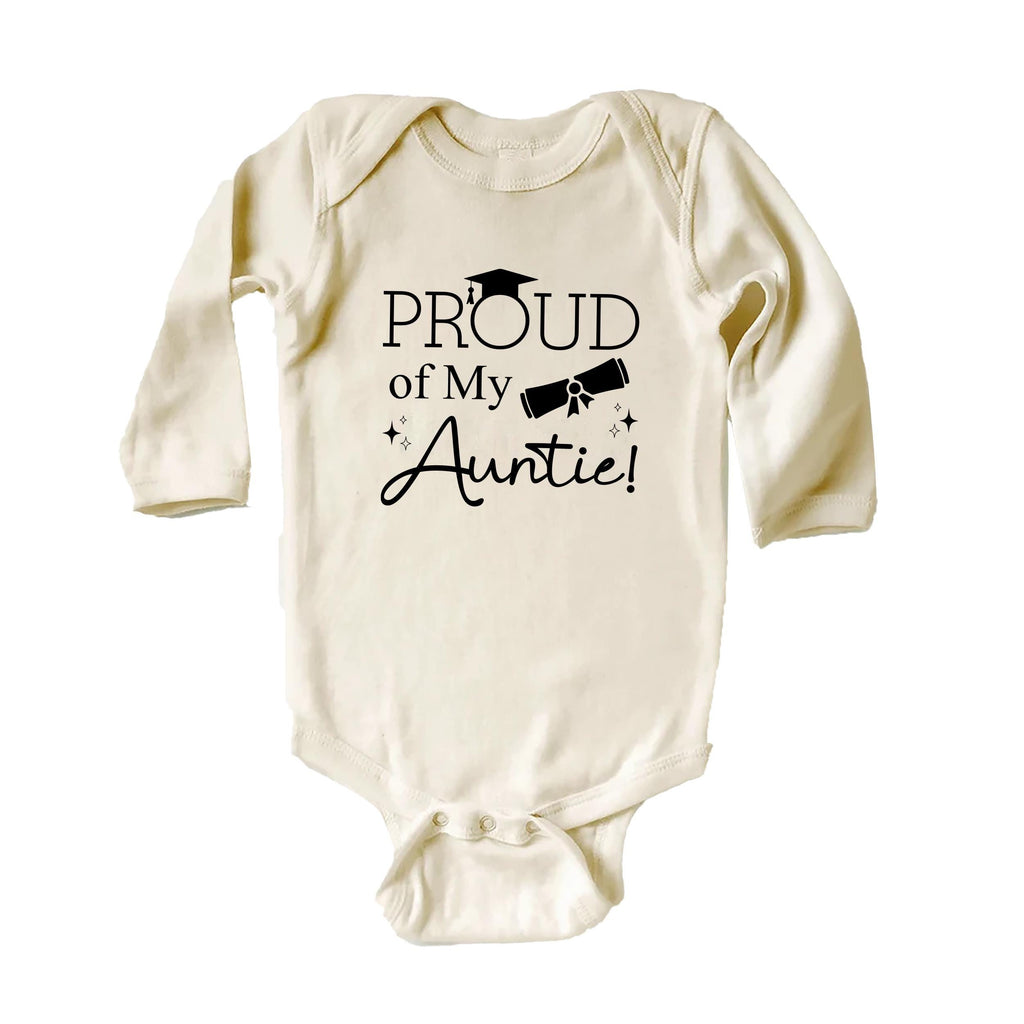 Proud of My Auntie Baby Shirt, Bodysuit, Toddler Sweatshirt - Graduation Gift for Aunt, Pregnancy Reveal, Cute Baby Shower Bestie Gift