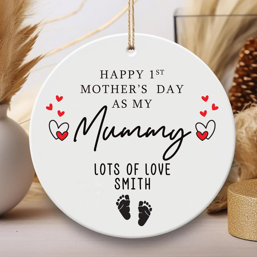 Personalized 1st Mother's Day Ornament, Ceramic Keepsake, First Mother’s Day Gift, Nanny Gift, New Mom Ornament, Gift for Mummy, First Time