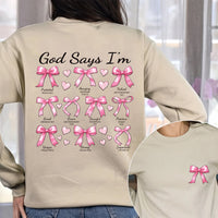 God Says I Am Coquette Bow Sweatshirt, Two-Sided Print Pullover