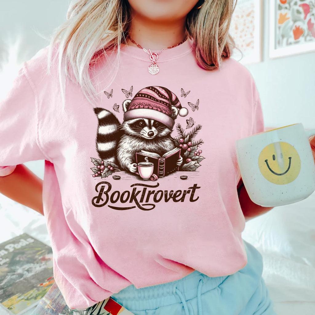 Booktrovert Short Sleeve T-Shirt, Book Lover Shirt, Funny Raccoon Shirt