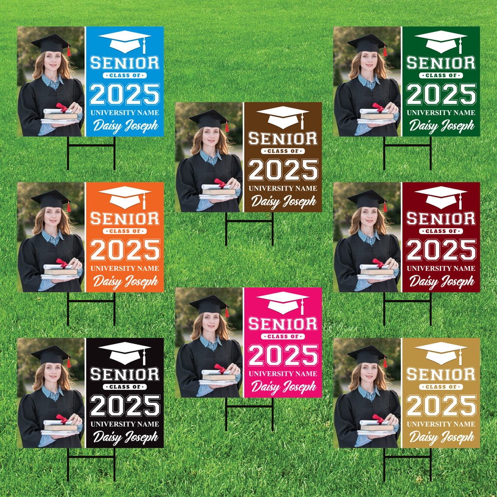 Personalized Graduation Yard Sign 2025 with Photo, 2025 Senior Grad Sign, Class of 2025, Custom Graduation 2025 Yard Sign with Metal H-Stake