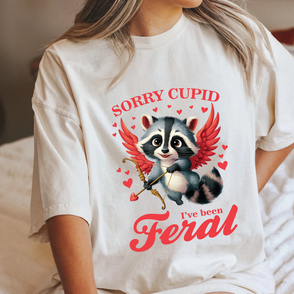 Sorry Cupid I've Been Feral Short Sleeve T-Shirt, Raccoon Valentine Shirt